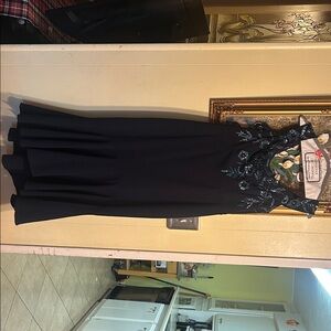 JS Collections Black Midi Dress with Blue Embroidery